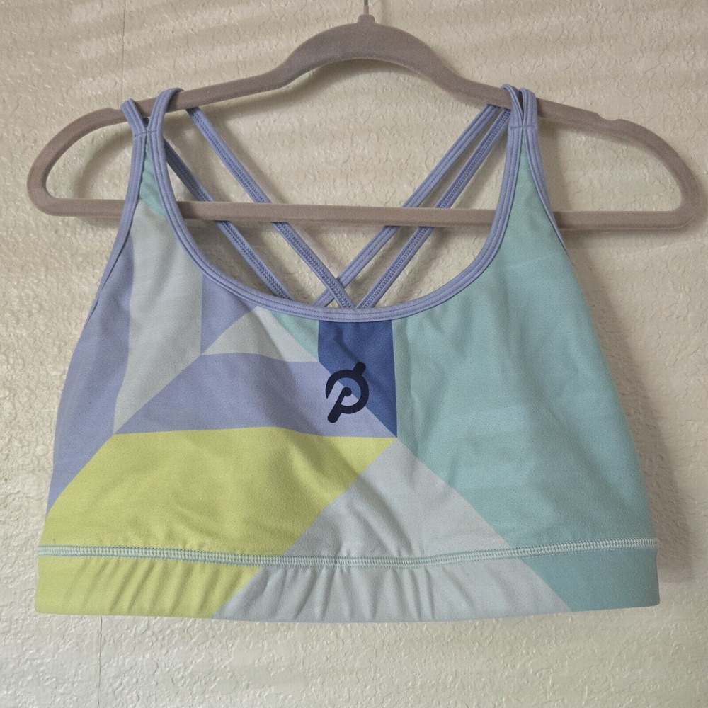 Peloton x WITH Pyramid Geometric Color Block Mesh Strappy Sports Bra Size 1x